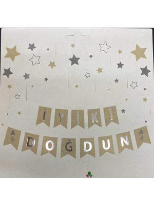Kidspartim Iyi Ki Doğdun Gümüş Yaldızlı Deniz Kumu Banner