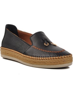 Ayakmod 394162 Siyah Hakiki Deri Kadın Loafer Ayakkabı GENİŞ KALIP