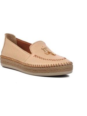 Ayakmod 394162 Bej Hakiki Deri Kadın Loafer Ayakkabı GENİŞ KALIP