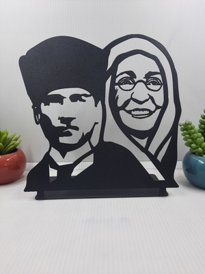 Gowpenart Dizayn Atatürk ve Annesi Zübeyde Hanım Masaüstü Metal Biblo/ev-Ofis Dekoru/hediye BIBLO/20X20 cm