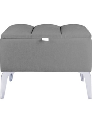 Gazzini Furniture Vetra Mini Royal Gri Kumaş Sandıklı Puf Gümüş Ayak Dekoratif Bench