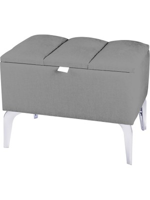 Gazzini Furniture Vetra Mini Royal Gri Kumaş Sandıklı Puf Gümüş Ayak Dekoratif Bench