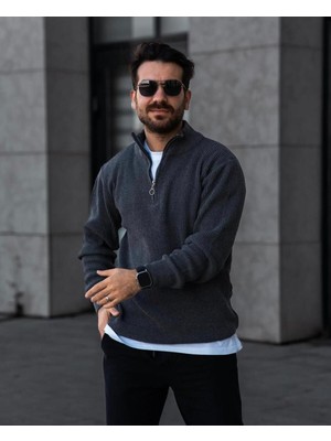 Maya Style Erkek Trıko Yarım Fermuarlı Kazak