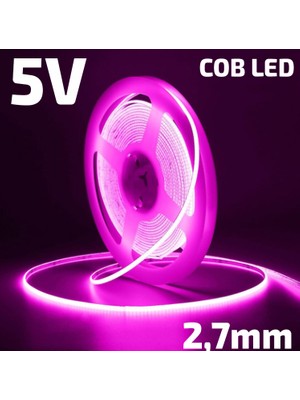 Kaled Ultra Ince 2,7mm Cob Şerit LED 5 Volt Pembe (Usbden Beslemeye Uygun) 480LED