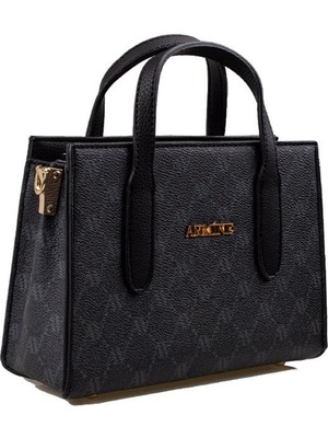 Armine Siyah Küçük Logolu Kadın Günlük El Çantası