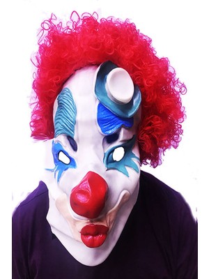Kırmızı Renk Afro Bonus Peruklu Palyaço Lateks Et Maske