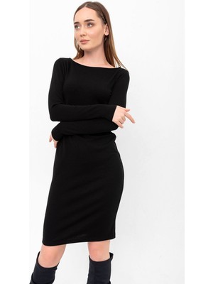 Laranor Kayık Yaka Uzun Kol Triko Elbise 46 - Siyah