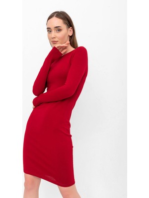 Laranor Kayık Yaka Uzun Kol Triko Elbise 44 - Kırmızı