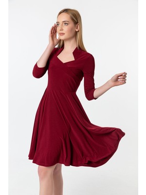 Laranor Kruvaze Kapama Hakim Yaka Truvakar Kol Kloş Elbise 40 - Bordo