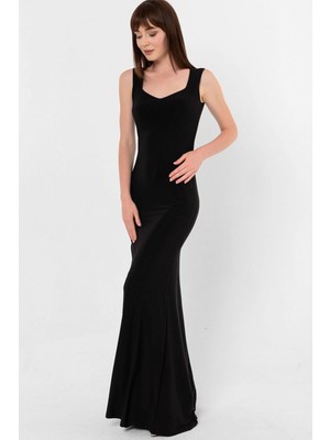 Laranor Beşgen Yaka Balık Elbise Abiye&mezuniyet Elbisesi 36 - Siyah