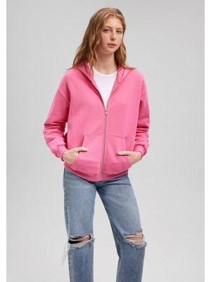 Mavi Fermuarlı Kapüşonlu Pembe Basic Sweatshirt 1611775-71095