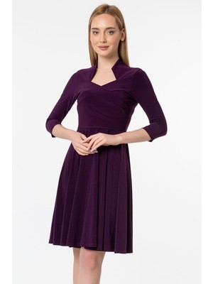 Laranor Kruvaze Kapama Hakim Yaka Truvakar Kol Kloş Elbise 46 - Mürdüm