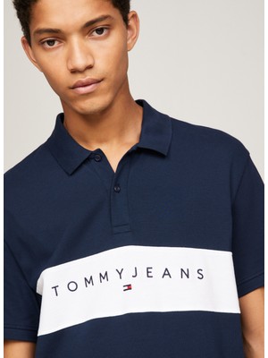 Tommy Jeans Çizgili Lacivert Erkek Polo T-Shirt DM0DM18315C1G