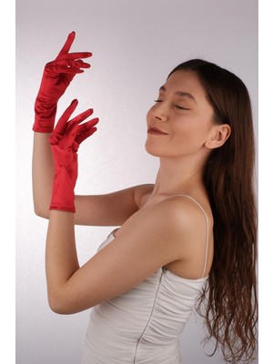 Hayalperest Boncuk Saten Likrali Gelin Eldiveni 29 cm Dans & Opera Kostüm Eldiveni