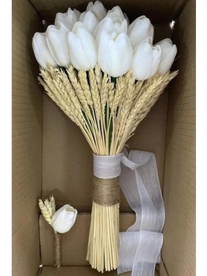 Hayalperest Boncuk Gelin Buketi Lale Özel Tasarım Gelin Çiçeği Damat Yaka Çiçeği