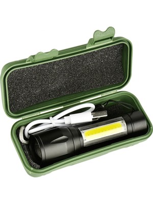 Kornea Store Su Geçirmez Şarjlı El Feneri 2500 Lumens + 5W Cob LED USB Lion Şarjlı Ultra Güçlü Q5 Xpe (K246)