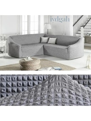 IYDGAH Bürümcük Eteksiz Köşe Koltuk Örtüsü Standart Lastikli Boydan L Köşe Koltuk Örtüsü L Köşe Koltuk Kılıfı L Kanepe Çekyat Kılıfı L Kanepe Çekyat Örtüsü Yıkanabilir Gri Renk 5 Kişilik 380CM