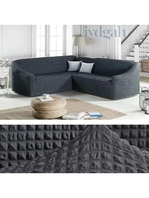 IYDGAH Bürümcük Eteksiz Köşe Koltuk Örtüsü Standart Lastikli Boydan L Köşe Koltuk Örtüsü L Köşe Koltuk Kılıfı L Kanepe Çekyat Kılıfı L Kanepe Çekyat Örtüsü Yıkanabilir Antrasit Renk 5 Kişilik 380CM