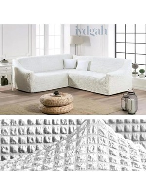 IYDGAH Bürümcük Eteksiz Köşe Koltuk Örtüsü Standart Lastikli Boydan L Köşe Koltuk Örtüsü L Köşe Koltuk Kılıfı L Kanepe Çekyat Kılıfı L Kanepe Çekyat Örtüsü Yıkanabilir Beyaz Renk 5 Kişilik 380CM