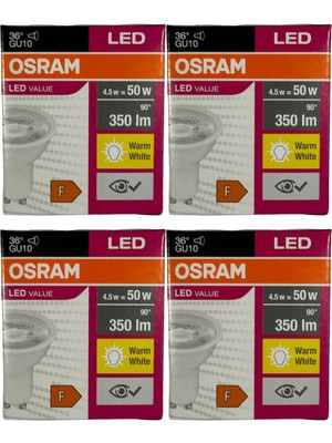 Osram PAR16 4.5W (50W) 2700K (Sarı Işık) GU10 Duylu LED Spot (4 Adet)