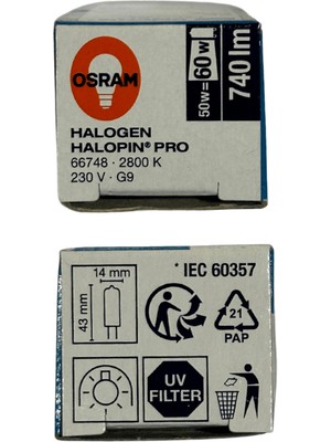 Osram Halopin Pro 50W (60W) 2800K (Sarı Işık) G9 Duylu Halojen Ampul (4 Adet)