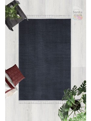 Antrasit Dikdörtgen Püskül Saçaklı Post Halı Peluş Yumuşak Kaymaz Dot Taban