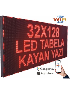 Ledeksis 32X128CM Led Tabela Kayan Yazı - Kırmızı -Tek Taraflı Wifi Kablosuz Haberleşme