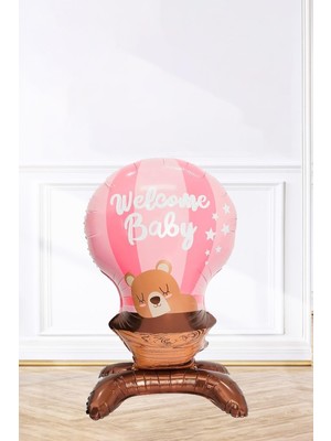 Pekshop Ayaklı Welcome Baby Pembe Folyo Balon Baby Shower Balonları 90CM