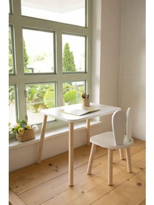 Alfa Country Montessori Çocuk Masası 1 Masa & 1 Beyaz Bunny Sandalye