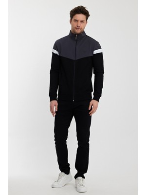 Twobull Berlın Siyah Sweatshirt Erkek Uzun Kollu Dik Yaka Regular Fit Ekstra Konfor