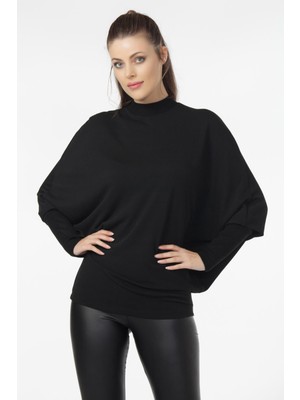 Laranor Yarasa Kol Yarım Balıkçı Yaka Triko Bluz 42 - Siyah