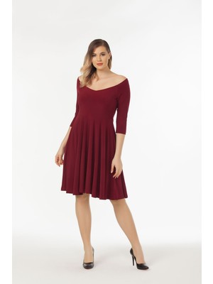 Laranor Prenses Yaka Hareketli Etek Detay Elbise 40 - Bordo