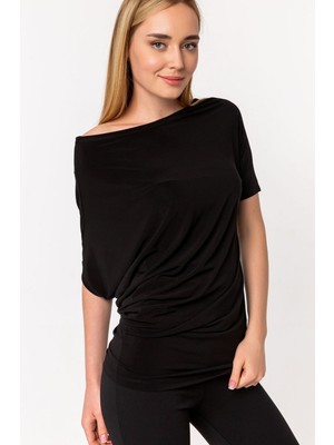 Laranor Omuz Detaylı Yarasa Kol Bluz 44 - Siyah