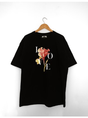 Mind Earth Oversize Pamuk Çiçek Love T-Shirt