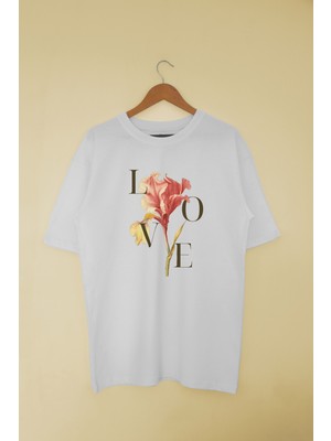 Mind Earth Oversize Pamuk Çiçek Love T-Shirt