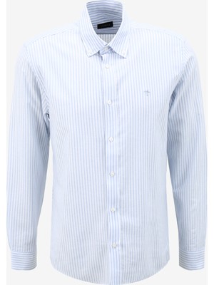 Fabrika Comfort Regular Fit Düğmeli Yaka Çizgili Mavi Erkek Gömlek FC4SM-GML 0291