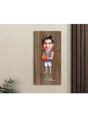 Bk Gift Kişiye Özel Basketbol Karikatürlü Kabartma Figürlü Ahşap Tablo-6, Arkadaşa Hediye, Sevgiliye Hediye, Duvar Dekoru