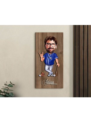 Bk Gift Kişiye Özel Beyzbol Karikatürlü Kabartma Figürlü Ahşap Tablo-17, Arkadaşa Hediye, Sevgiliye Hediye, Duvar Dekoru