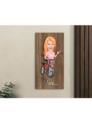 Bk Gift Kişiye Özel Bisiklet Sürücüsü Karikatürlü Kabartma Figürlü Ahşap Tablo-5, Arkadaşa Hediye, Sevgiliye Hediye, Duvar Dekoru