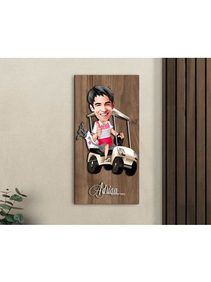 Bk Gift Kişiye Özel Golf Oyuncusu Karikatürlü Kabartma Figürlü Ahşap Tablo-6, Arkadaşa Hediye, Sevgiliye Hediye, Duvar Dekoru