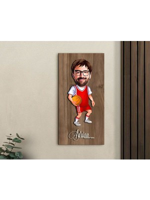 Bk Gift Kişiye Özel Basketbol Karikatürlü Kabartma Figürlü Ahşap Tablo-5, Arkadaşa Hediye, Sevgiliye Hediye, Duvar Dekoru