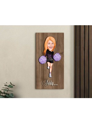 Bk Gift Kişiye Özel Ponpon Kız Karikatürlü Kabartma Figürlü Ahşap Tablo-1, Arkadaşa Hediye, Sevgiliye Hediye, Duvar Dekoru