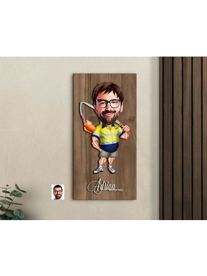 Bk Gift Kişiye Özel Balıkçı Karikatürlü Kabartma Figürlü Ahşap Tablo-5, Arkadaşa Hediye, Sevgiliye Hediye, Duvar Dekoru