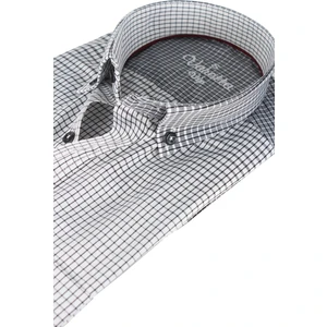 Erkek Beyaz Gri Cepli Klasik Kesim Kareli Uzun Kollu Gömlek