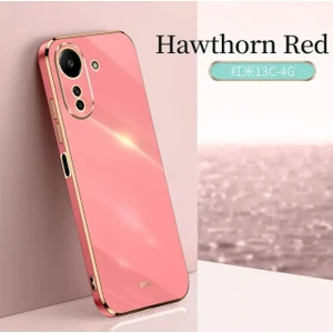 M.TK Moveteck Xiaomi Redmi 13C Kılıf Kamera Korumalı Parlak Gold Kenarlı Altın Işlemeli Yumuşak Silikon Bark Kapak