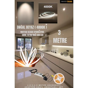 Mutfak Tezgah Üstü Için Ince Cob Şerit LED 12V Adaptör Tak Çalıştır Anahtarlı (Renkseçiniz)