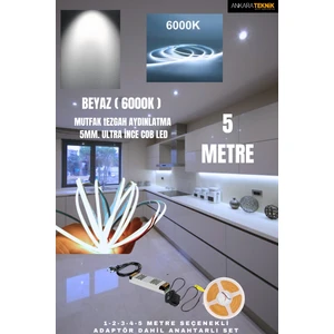 Mutfak Tezgah Üstü Için Ince Cob Şerit LED 12V Adaptör Tak Çalıştır Anahtarlı (Renkseçiniz)