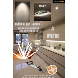 Mutfak Tezgah Üstü Için Ince Cob Şerit LED 12V Adaptör Tak Çalıştır Anahtarlı (Renkseçiniz)