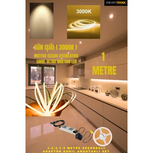 Mutfak Tezgah Üstü Için Ince Cob Şerit LED 12V Adaptör Tak Çalıştır Anahtarlı (Renkseçiniz)