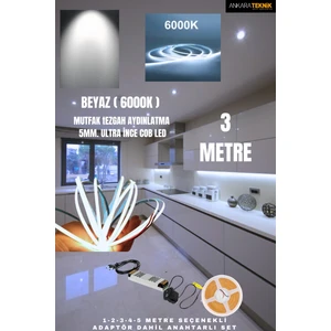 Mutfak Tezgah Üstü Için Ince Cob Şerit LED 12V Adaptör Tak Çalıştır Anahtarlı (Renkseçiniz)